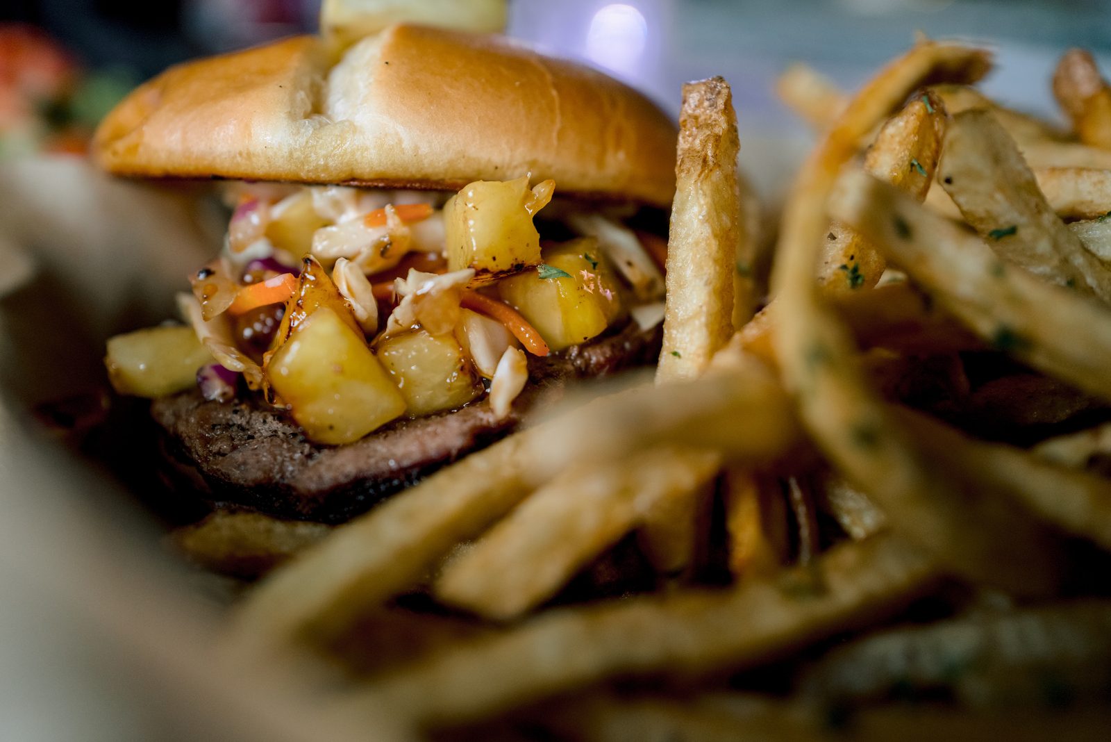Professional close-up of a burger and fries at 1129